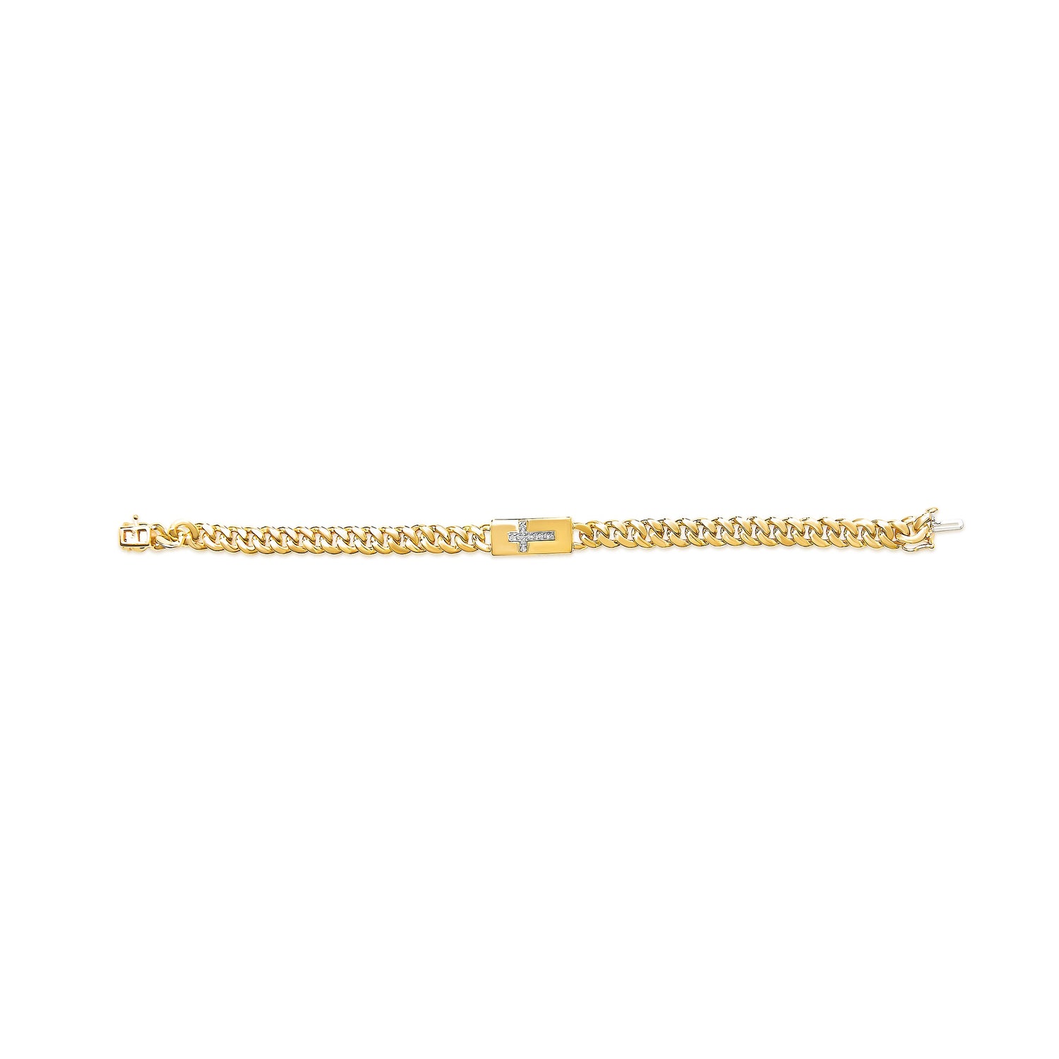 14K Yellow Gold Plated .925 Sterling Silver Diamond Accent Inlaid Cross Cuban Link Bracelet (I-J Color, I3 Clarity)- 7.25" by Bids.com