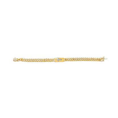 14K Yellow Gold Plated .925 Sterling Silver Diamond Accent Inlaid Cross Cuban Link Bracelet (I-J Color, I3 Clarity)- 7.25" by Bids.com