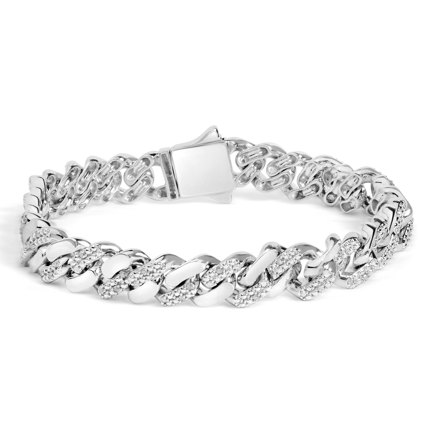 14K Yellow Gold Plated .925 Sterling Silver 1/2 Cttw Diamond Cuban Curb Chain Bracelet (I-J Color, I3 Clarity) - 8.5" Inches by Bids.com