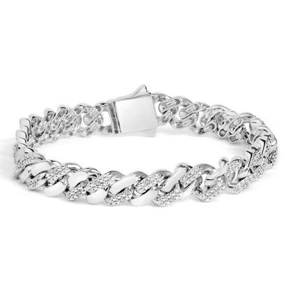 14K Yellow Gold Plated .925 Sterling Silver 1/2 Cttw Diamond Cuban Curb Chain Bracelet (I-J Color, I3 Clarity) - 8.5" Inches by Bids.com