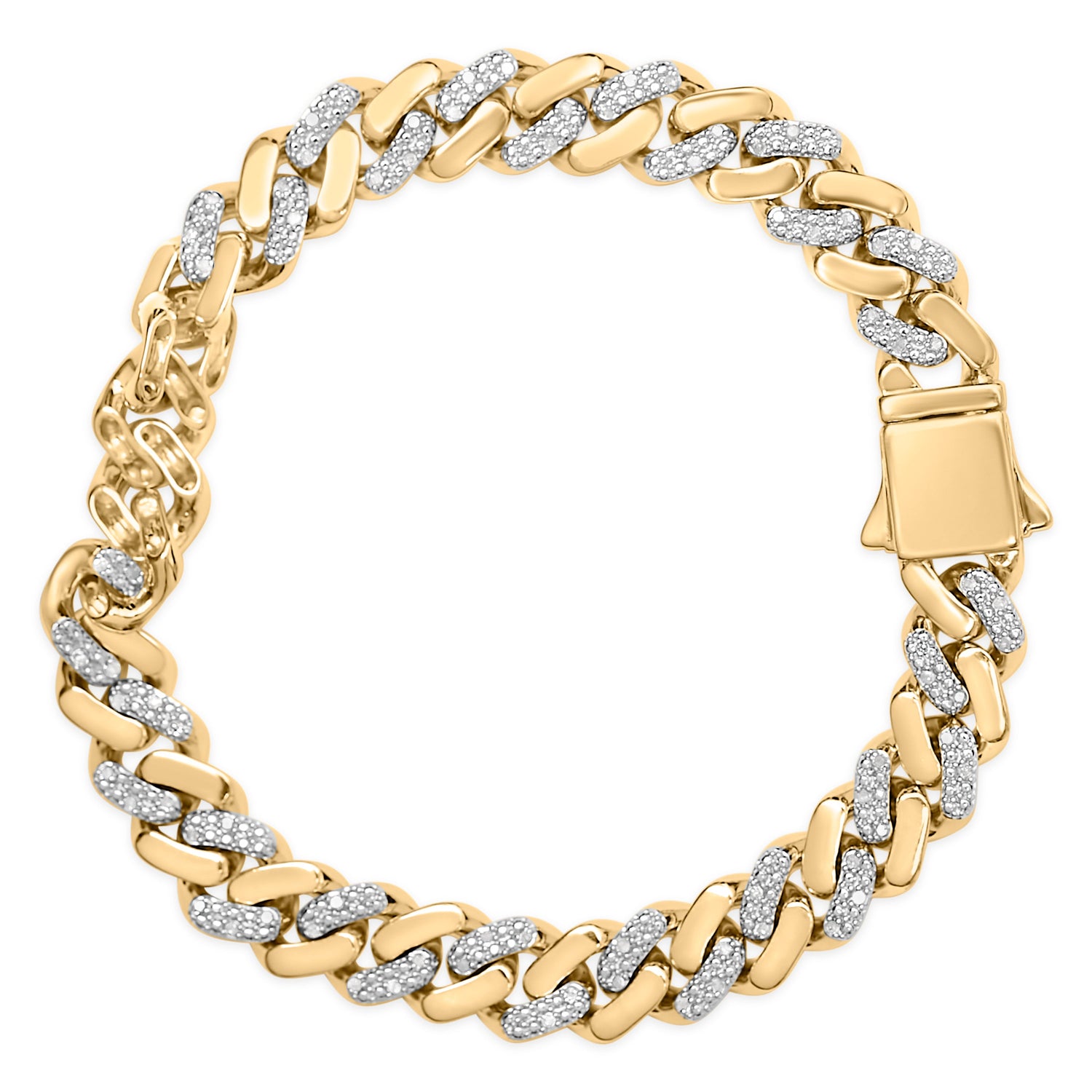 14K Yellow Gold Plated .925 Sterling Silver 1/2 Cttw Diamond Cuban Curb Chain Bracelet (I-J Color, I3 Clarity) - 8.5" Inches by Bids.com