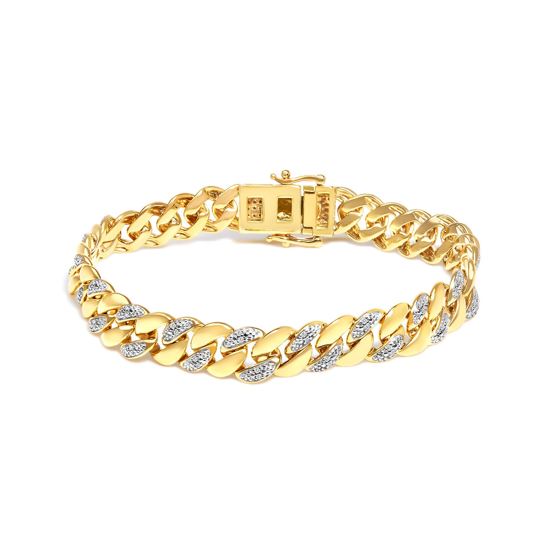 14K Yellow Gold Plated .925 Sterling Silver 3/8 Cttw Diamond Cuban Bracelet (I-J Color, I3 Clarity) - 7.25" by Bids.com