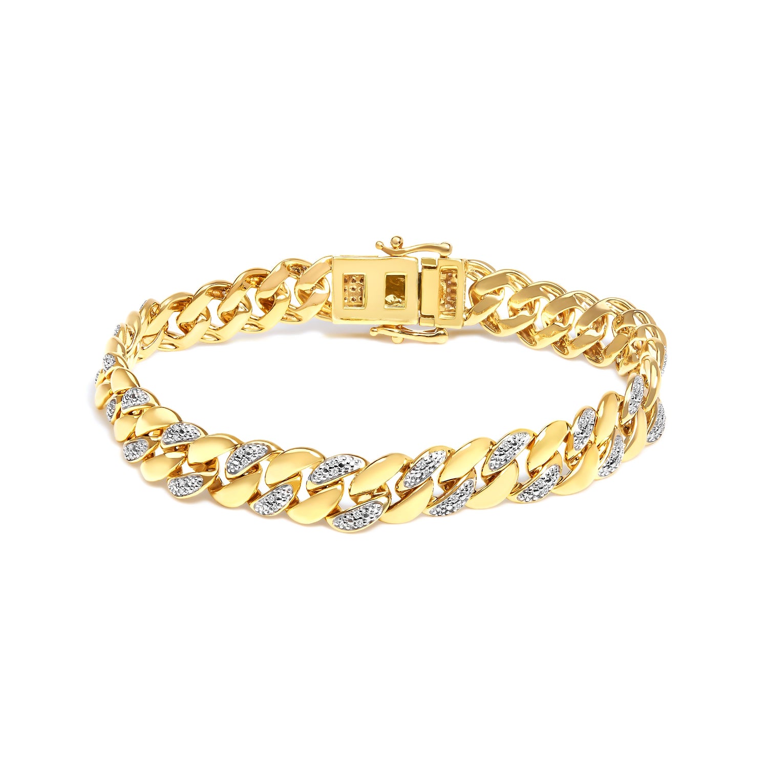 14K Yellow Gold Plated .925 Sterling Silver 3/8 Cttw Diamond Cuban Bracelet (I-J Color, I3 Clarity) - 7.25" by Bids.com