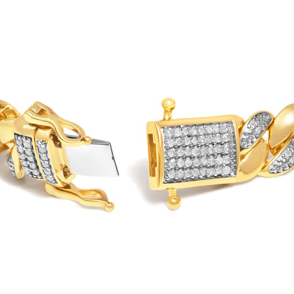 14K Yellow Gold Plated .925 Sterling Silver 3/8 Cttw Diamond Cuban Bracelet (I-J Color, I3 Clarity) - 7.25" by Bids.com