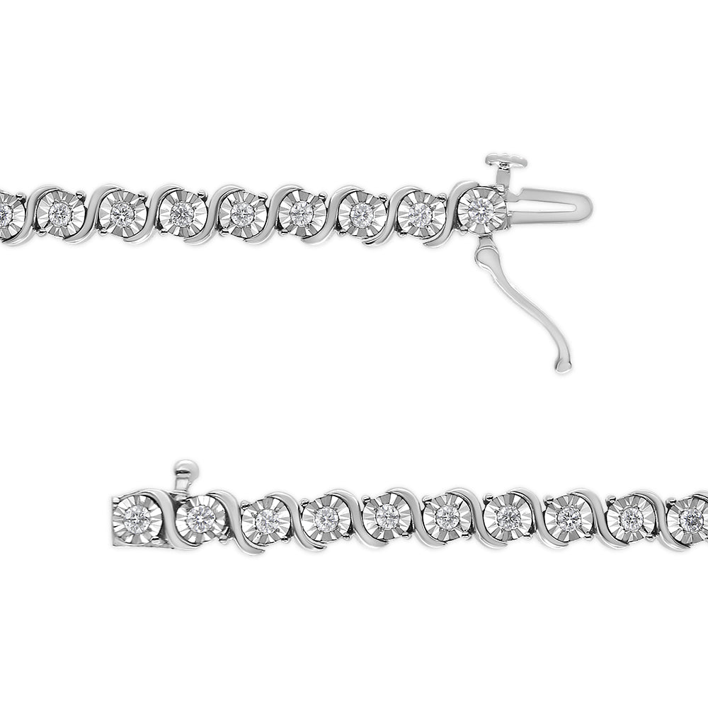 14K White Gold 1.00 Cttw Lab Grown Diamond Round Miracle Plate and "S" Link Tennis Bracelet (F-G Color, VS2-SI1 Clarity) Size 7" by Bids.com
