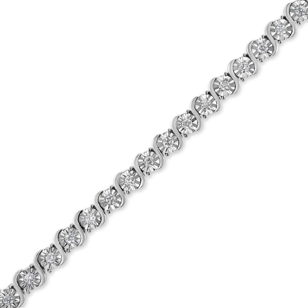 14K White Gold 1.00 Cttw Lab Grown Diamond Round Miracle Plate and "S" Link Tennis Bracelet (F-G Color, VS2-SI1 Clarity) Size 7" by Bids.com