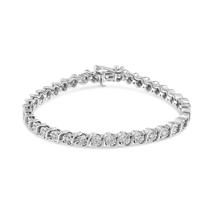 14K White Gold 1.00 Cttw Lab Grown Diamond Round Miracle Plate and "S" Link Tennis Bracelet (F-G Color, VS2-SI1 Clarity) Size 7" by Bids.com