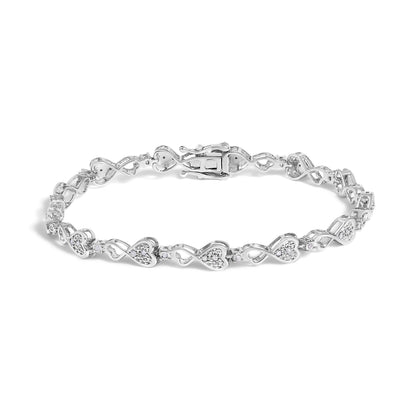 .925 Sterling Silver 1/4 Cttw Diamond Infinity Heart Link Bracelet  DestGlow