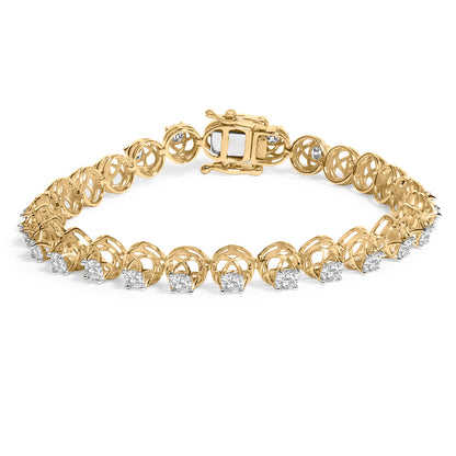 14K Yellow Gold Plated .925 Sterling Silver 3 9/10 Cttw Diamond Buttercup Style Tennis Bracelet by Bids.com