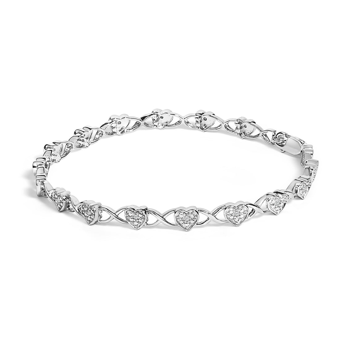 .925 Sterling Silver Diamond Accent Heart Link Bracelet (I-J Color, I3 Clarity) - 7.25" by Bids.com