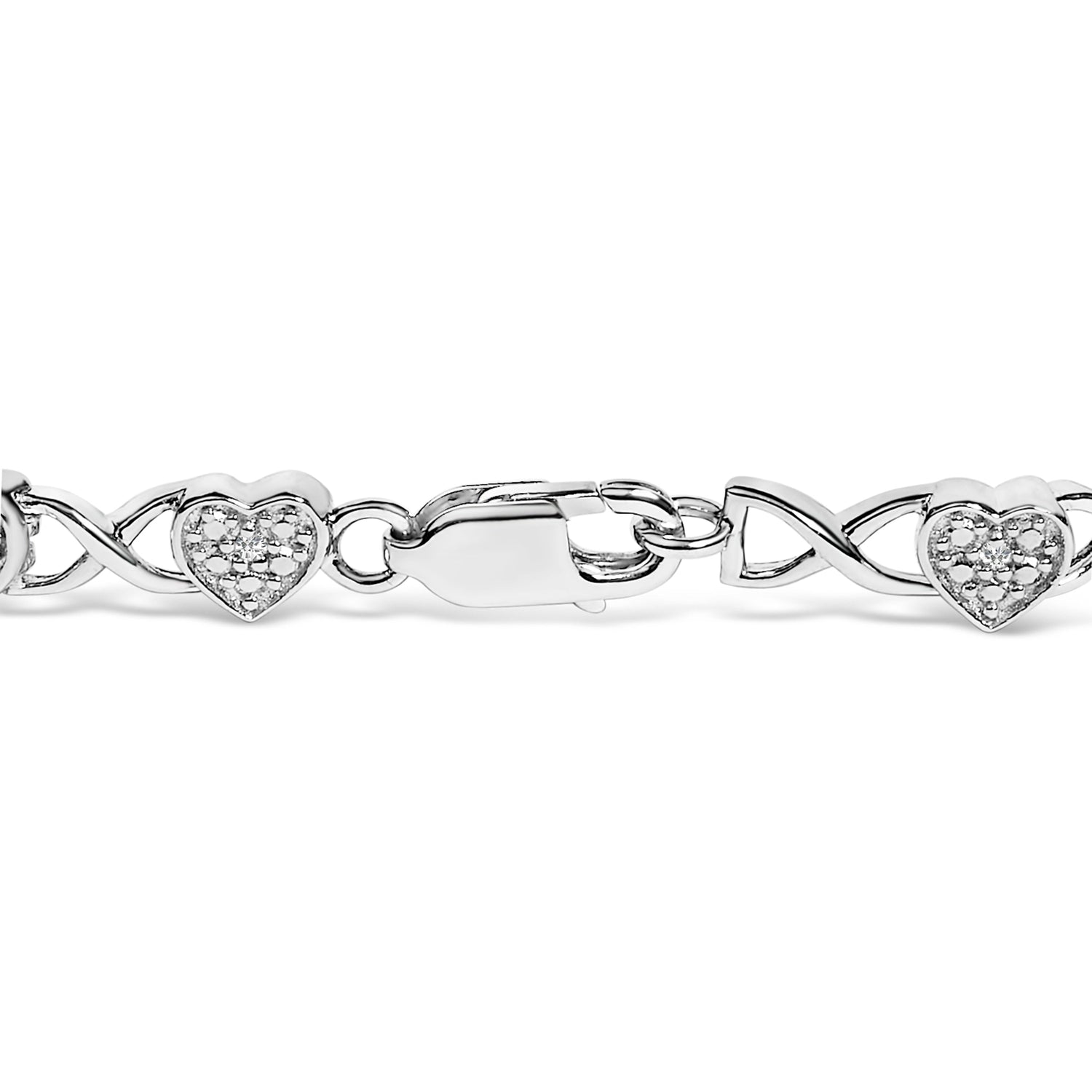 .925 Sterling Silver Diamond Accent Heart Link Bracelet (I-J Color, I3 Clarity) - 7.25" by Bids.com