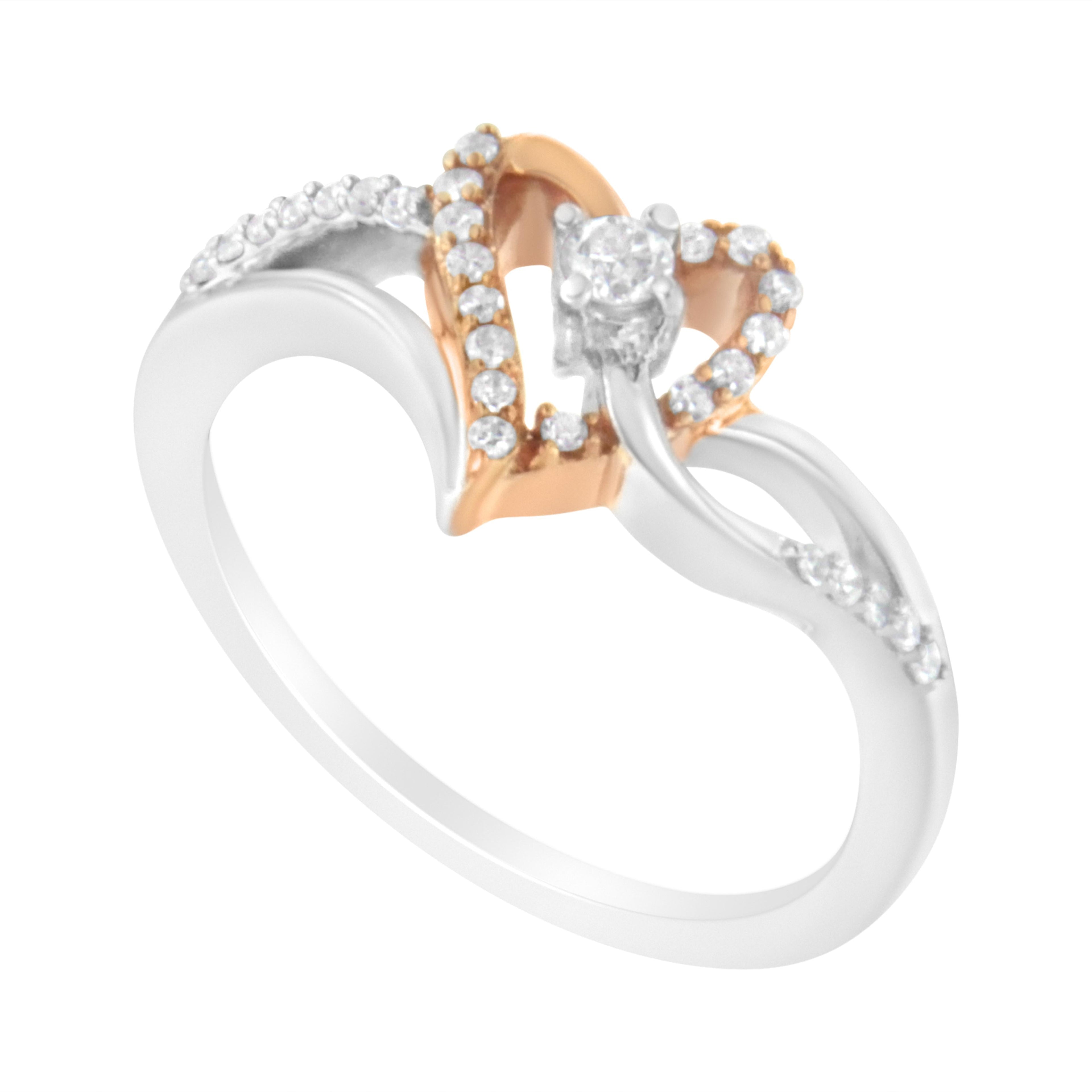 10K Rose Gold over .925 Sterling Silver â…• Cttw Diamond Split Shank Open Heart Cocktail Ring (I-J Color, I2-I3 Clarity)  DestGlow