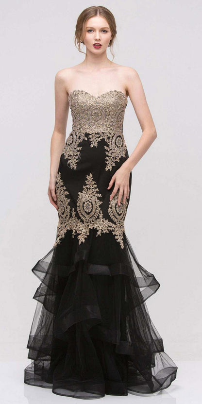 CLEARANCE - Eureka 6009 Strapless Embroidered Gown Layered Skirt (Size XL) by DiscountDressShop