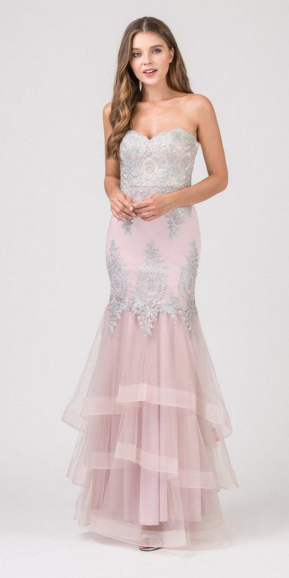 CLEARANCE - Eureka 6009 Strapless Embroidered Gown Layered Skirt (Size XL) by DiscountDressShop