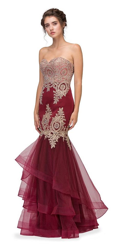 CLEARANCE - Eureka 6009 Strapless Embroidered Gown Layered Skirt (Size XL) by DiscountDressShop