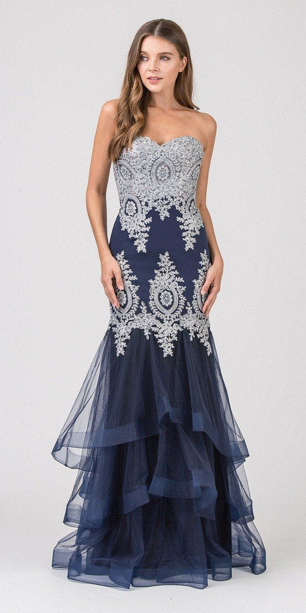 CLEARANCE - Eureka 6009 Strapless Embroidered Gown Layered Skirt (Size XL) by DiscountDressShop