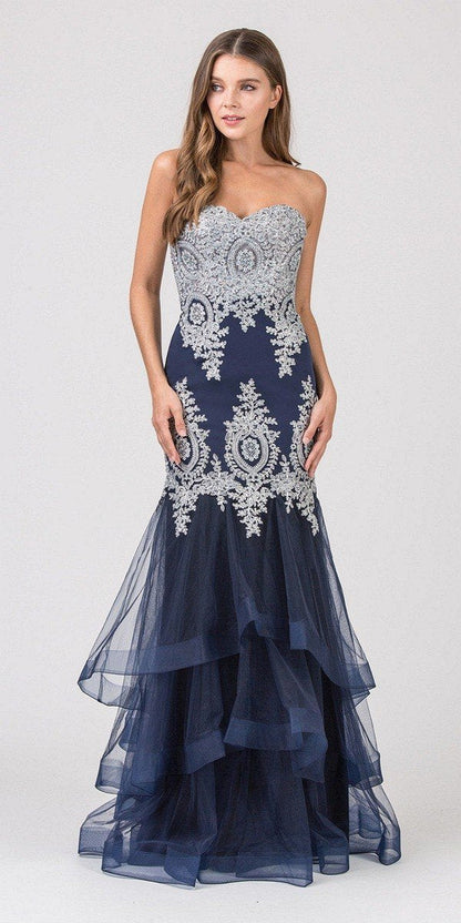CLEARANCE - Eureka 6009 Strapless Embroidered Gown Layered Skirt (Size XL) by DiscountDressShop