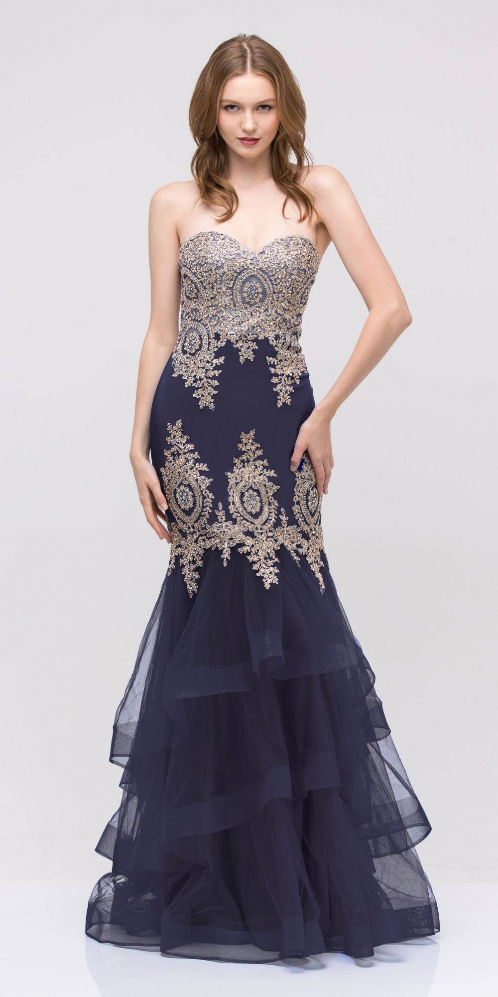 CLEARANCE - Eureka 6009 Strapless Embroidered Gown Layered Skirt (Size XL) by DiscountDressShop