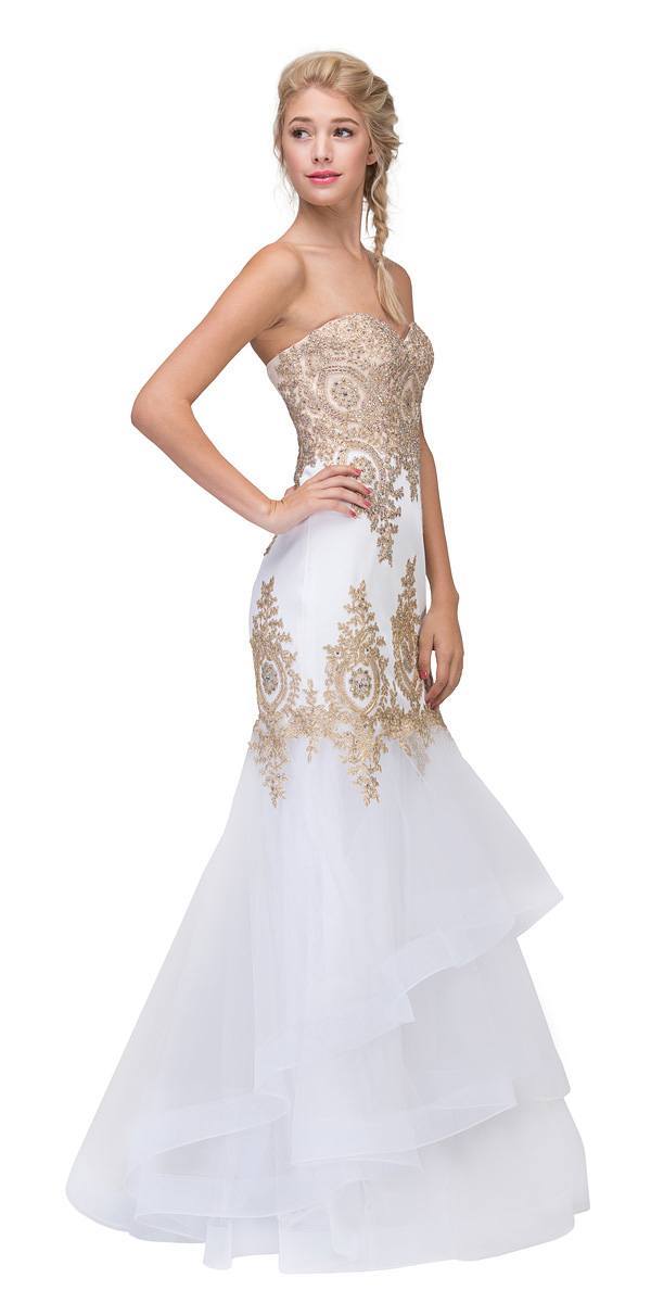 CLEARANCE - Eureka 6009 Strapless Embroidered Gown Layered Skirt (Size XL) by DiscountDressShop