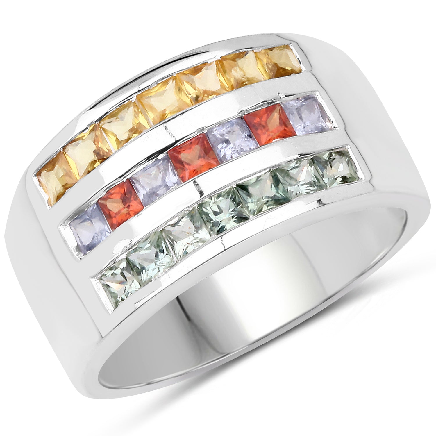 1.69 Carat Genuine Multi Sapphire .925 Sterling Silver Ring by Bids.com