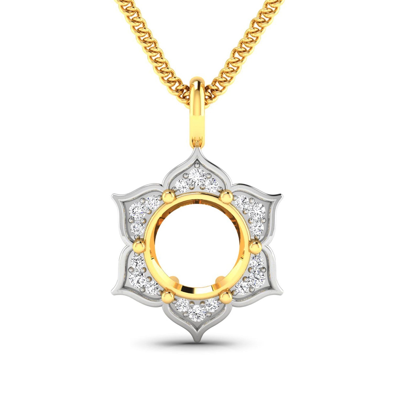 0.14 Carat Genuine White Diamond 14K Yellow Gold Semi Mount Pendant - holds 8.00mm Round Gemstone by Bids.com