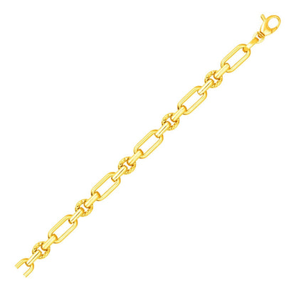 14k Yellow Gold Polished and Textured Link Bracelet by Bids.com