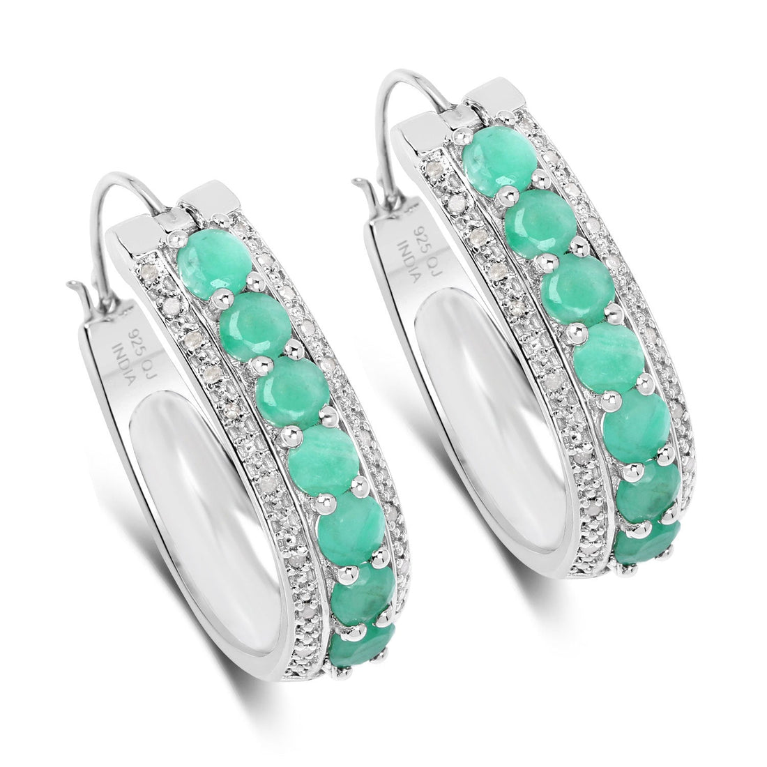 3.42 Carat Genuine Emerald and White Diamond .925 Sterling Silver Earrings by Bids.com