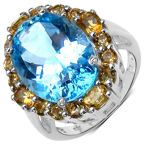12.73 Carat Genuine Blue Topaz &amp; Citrine .925 Sterling Silver Ring by Bids.com
