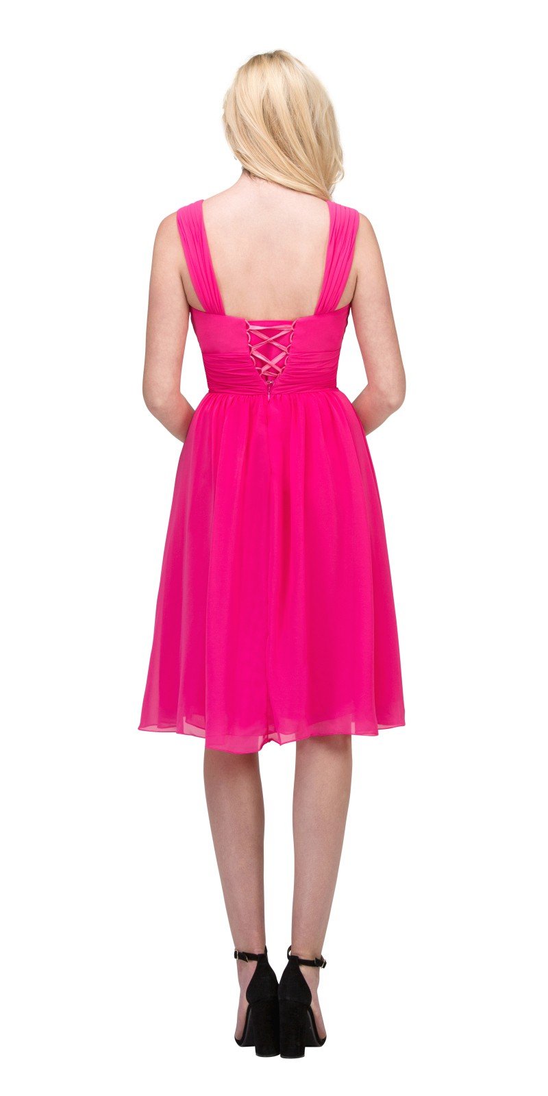 CLEARANCE - Lilac Short Wedding-Guest Dress Ruched-Bodice (Size Medium) by DiscountDressShop