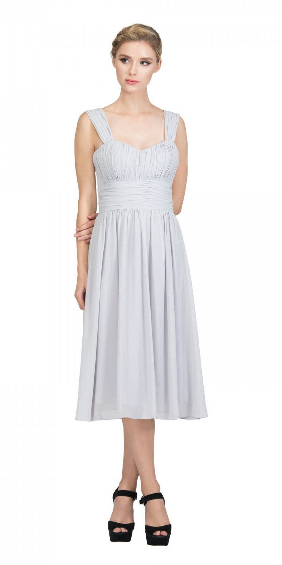 CLEARANCE - Lilac Short Wedding-Guest Dress Ruched-Bodice (Size Medium) by DiscountDressShop