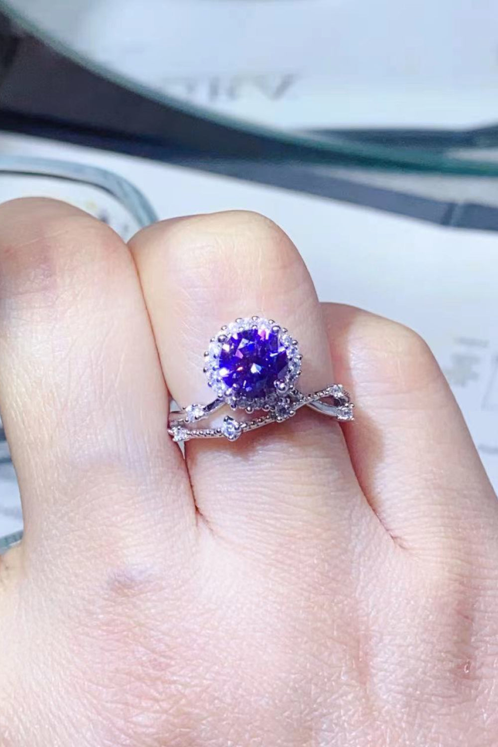 1 Carat Blue Brilliant Round Cut Sparkala™ Platinum Over Pure Sterling Silver Ring (Blue Or Purple) by Sparkala