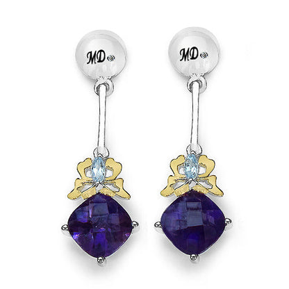 3.79 Carat Genuine Amethyst, Blue Topaz &amp; White Diamond .925 Sterling Silver Earrings by Bids.com