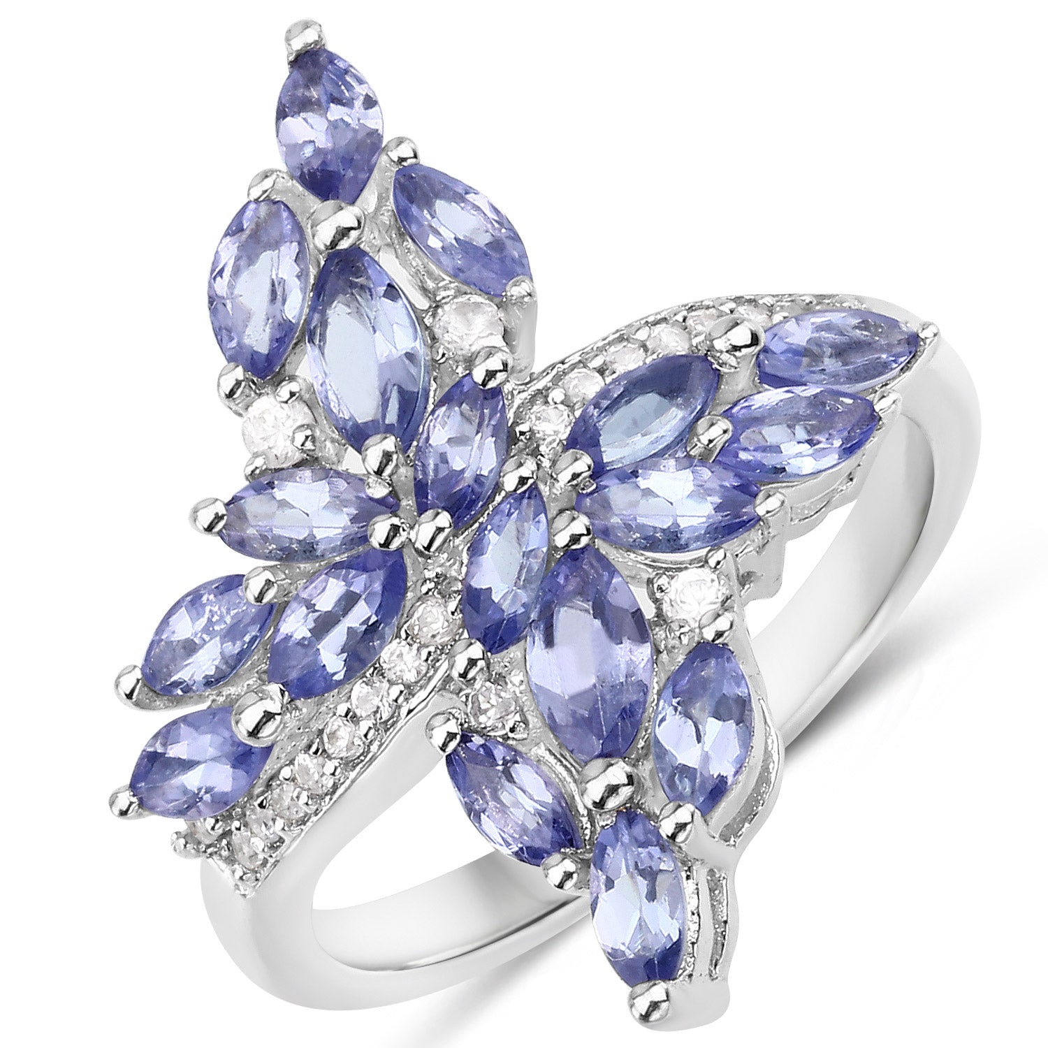 1.73 Carat Genuine Tanzanite and White Zircon .925 Sterling Silver Ring by Bids.com