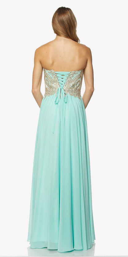 Juliet 608 Embroidered Bodice Long Formal Dress Lace Up Back by DiscountDressShop
