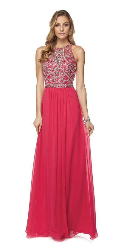 Juliet 609 A Line Chiffon Floor Length Gown Cut Out Back by DiscountDressShop