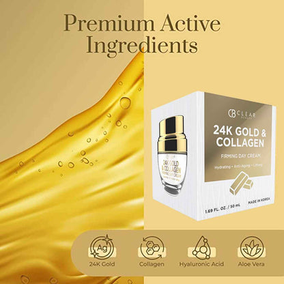 24K Gold &amp; Collagen Daily Face Moisturizer - Dermatologist Tested, Reduces Fine Lines, Anti-Aging, Clean Beauty, Cruelty-Free Korean Skincare, All Skin Types - 1.69 Oz