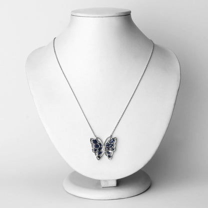 2.94 Carat Genuine Blue Sapphire and White Zircon .925 Sterling Silver Necklace  DestGlow