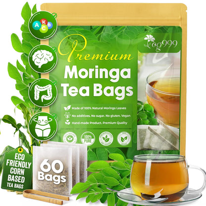 Moringa Leaf Tea Bags, 100% Natural &amp; Pure from Moringa Leaves. Loose Leaf Moringa Herbal Tea. Moringa Leaf Tea. No Sugar, No Caffeine, No Gluten, Vegan by FreshDrinkUS - Natural and Premium Herbal Tea