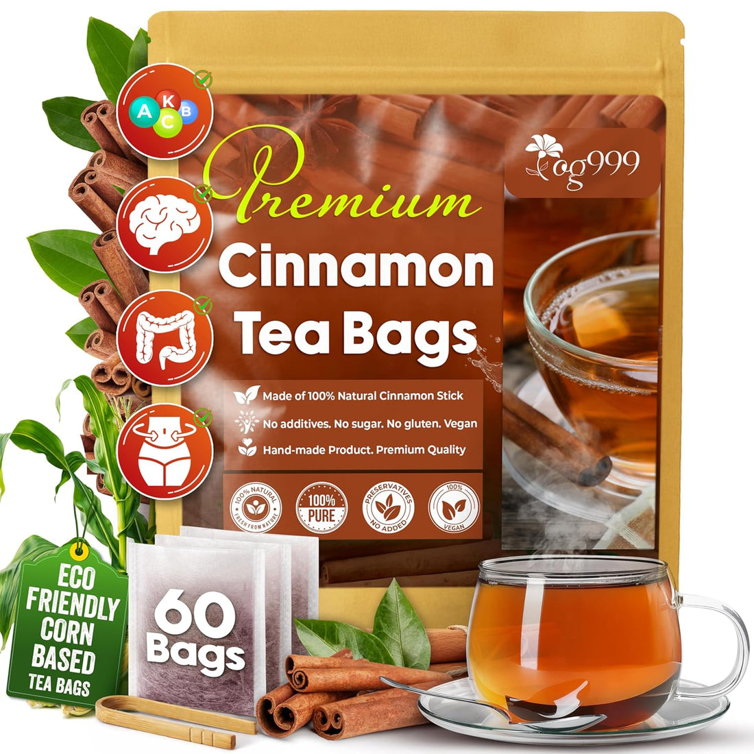 Pure Cinnamon Tea, 100% Natural &amp; Pure Cinnamon. Cinnamon Herbal Tea. Cinnamon Stick Herbal Spice Tea. No Sugar, No Caffeine, No Gluten, Vegan. by FreshDrinkUS - Natural and Premium Herbal Tea