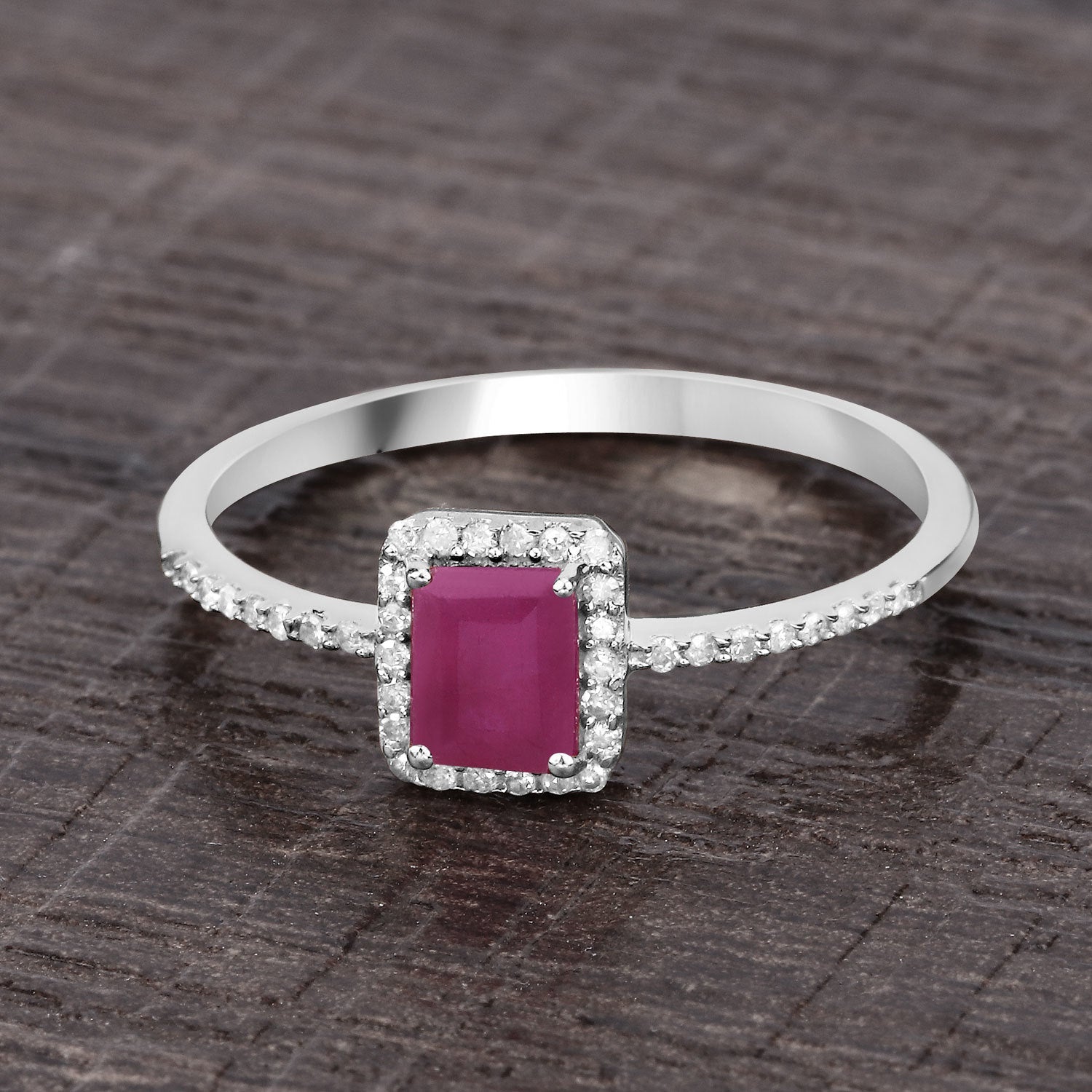 0.58 Carat Genuine Ruby and White Diamond 14K White Gold Ring by Bids.com