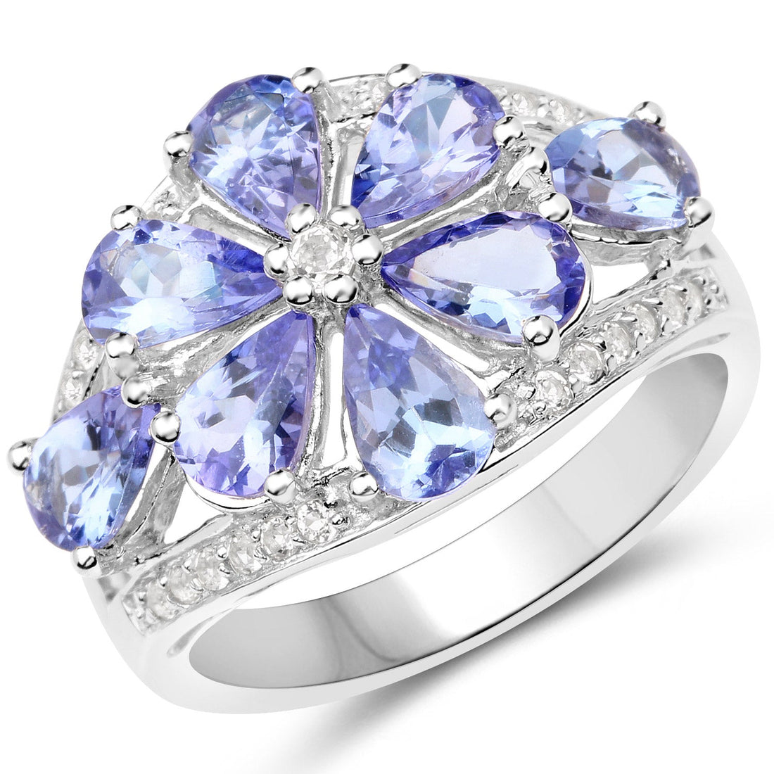 3.24 Carat Genuine Tanzanite and White Topaz .925 Sterling Silver Ring by Bids.com