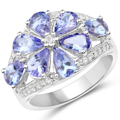 3.24 Carat Genuine Tanzanite and White Topaz .925 Sterling Silver Ring by Bids.com