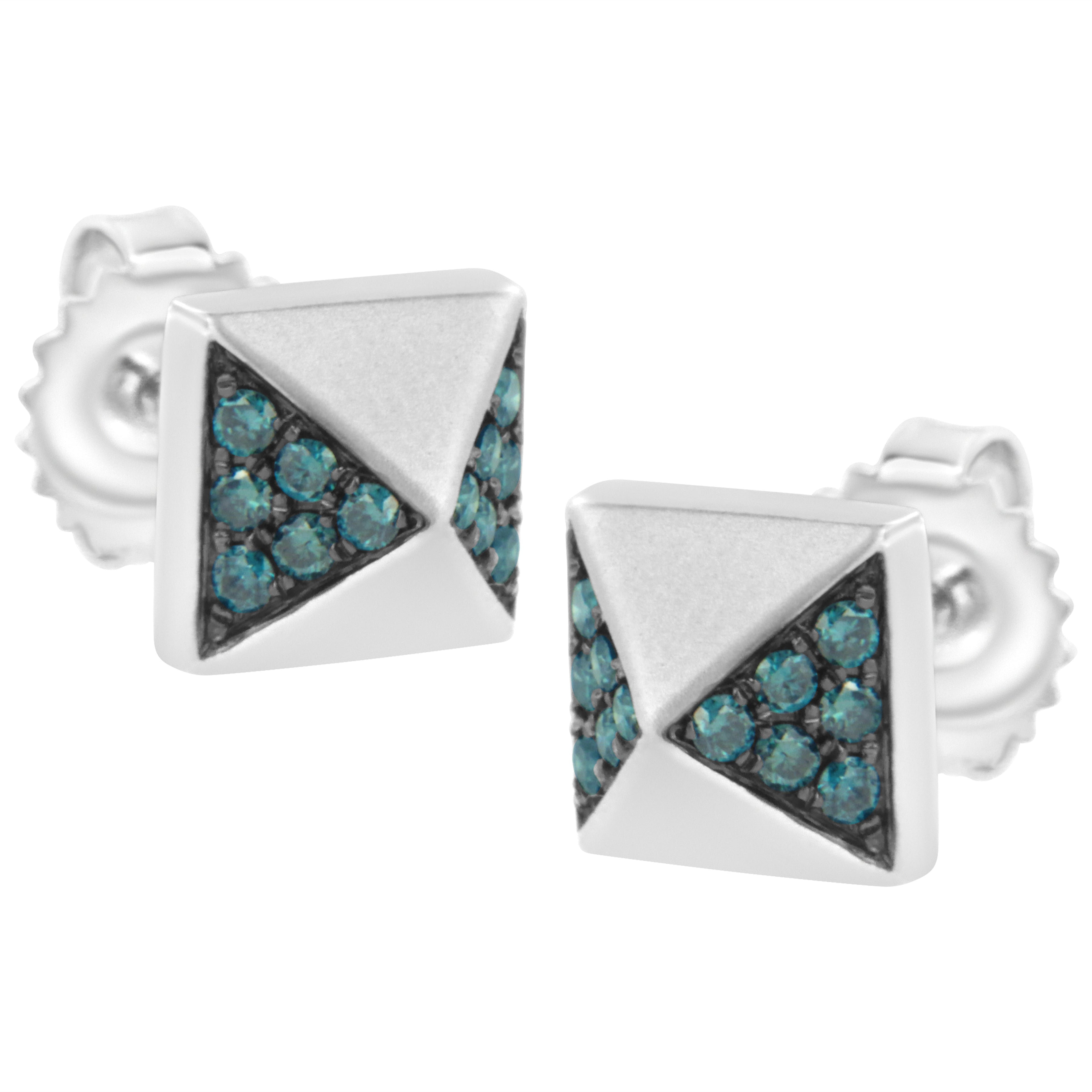 14K White Gold 1/4 Cttw Treated Blue Diamond Pyramid Stud Earring (Blue Color, SI1-SI2 Clarity) by Bids.com