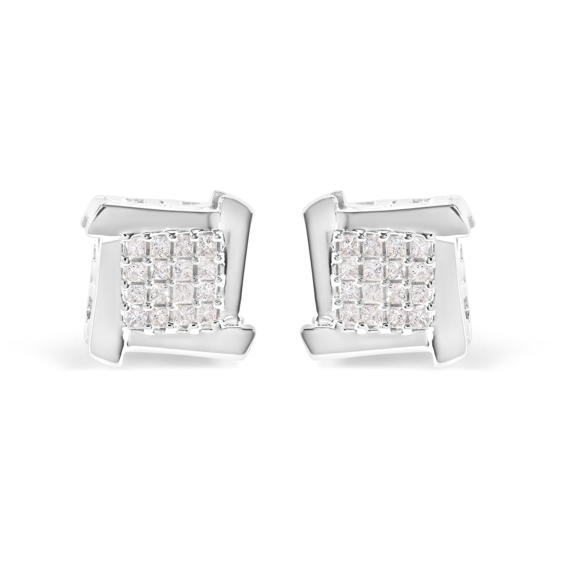 10K White Gold 1/2 Cttw Composite Princess Diamond Square and Swirl Stud Earrings (I-J Color, I1-I2 Clarity) by Bids.com