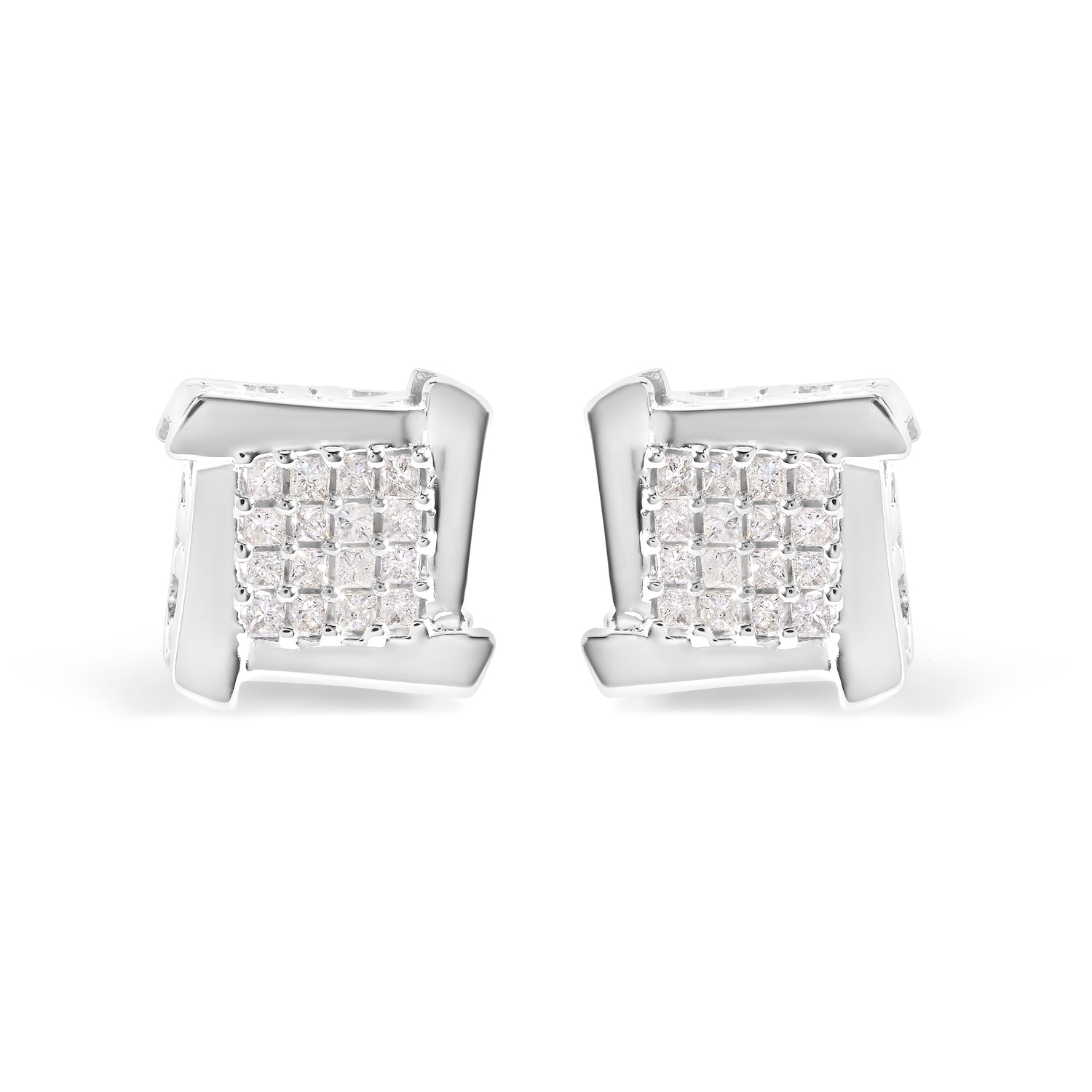 10K White Gold 1/2 Cttw Composite Princess Diamond Square and Swirl Stud Earrings (I-J Color, I1-I2 Clarity) by Bids.com