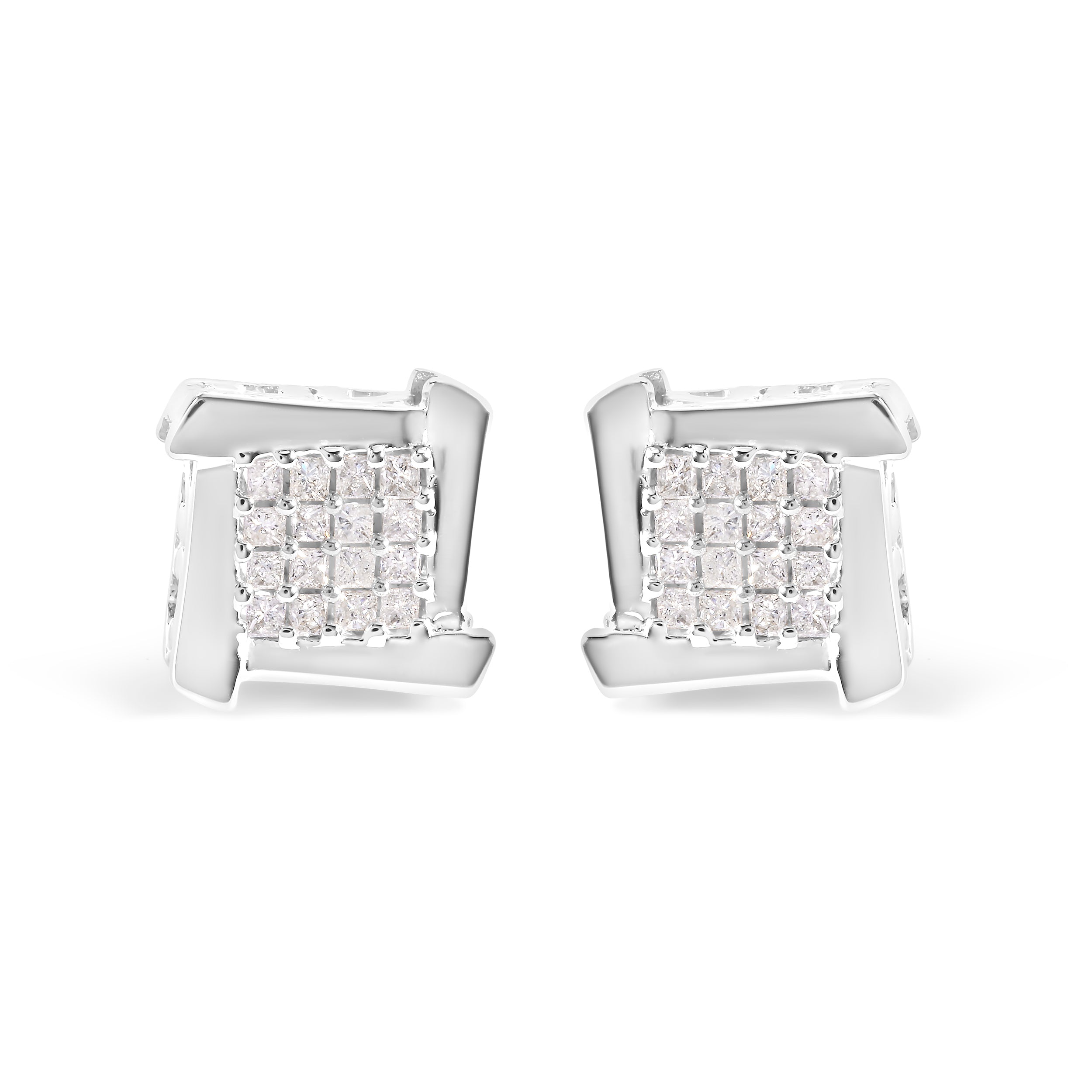10K White Gold 1/2 Cttw Composite Princess Diamond Square and Swirl Stud Earrings (I-J Color, I1-I2 Clarity) by Bids.com