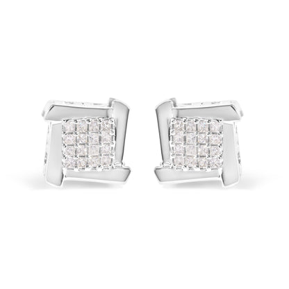 10K White Gold 1/2 Cttw Composite Princess Diamond Square and Swirl Stud Earrings (I-J Color, I1-I2 Clarity) by Bids.com