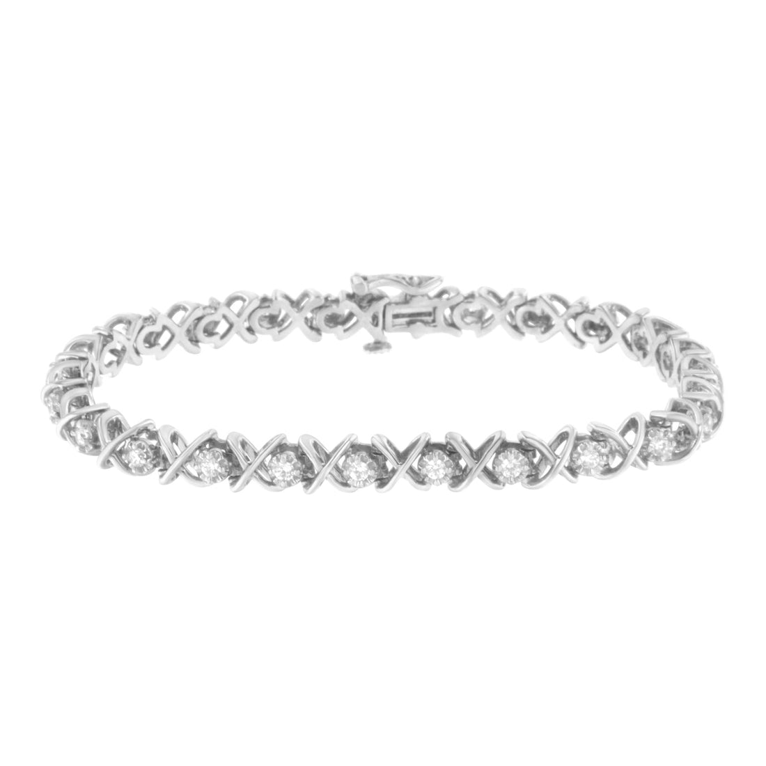 .925 Sterling Silver 1 cttw Brilliant Round-Cut Diamond "X" Link Bracelet (I-J Clarity, I2-I3 Color) - Size 7" by Bids.com