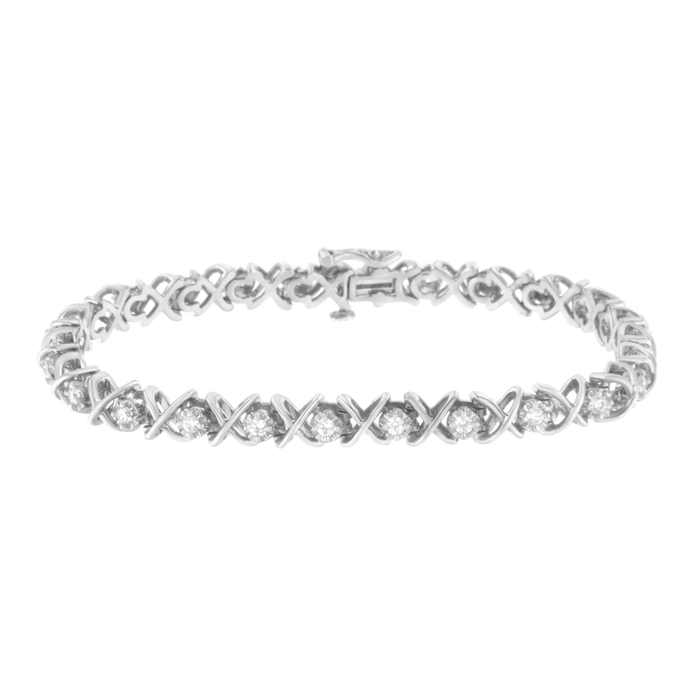 .925 Sterling Silver 1 cttw Brilliant Round-Cut Diamond "X" Link Bracelet (I-J Clarity, I2-I3 Color) - Size 7" by Bids.com