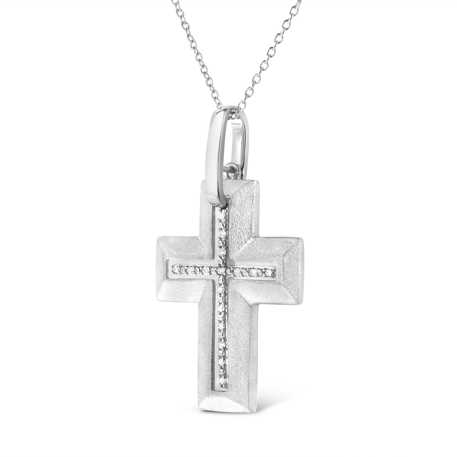 .925 Sterling Silver Prong-Set Diamond Accent Bold Cross 18" Pendant Necklace (I-J Color, I1-I2 Clarity) by Bids.com